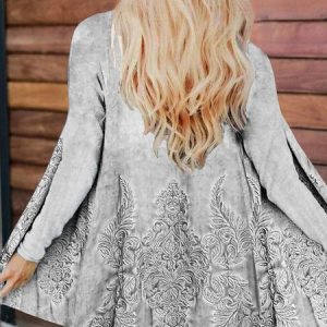 Casual Random Print Kimono, Kimono, color:Gray|size:XXL, Noracora