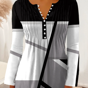 Geometric Printed Casual Top, Shirts & Blouses, color:Black|size:XXL, JustFashionNow