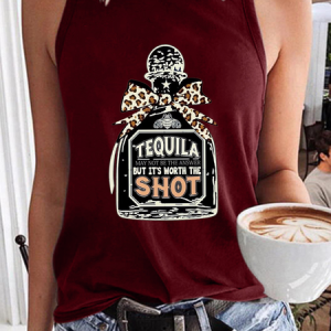 Women's Funny Tequila May Not Be The Answer But It's Worth The Shot Crew Neck Tank Top, color:Red|size:3XL, Lilicloth.com