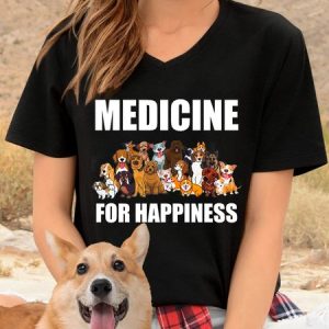 Lilicloth X Funnpaw Women's Dog Medicine For Happiness V Neck T-Shirt, color:Black|size:XXL, Lilicloth.com
