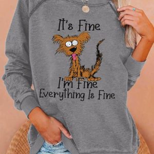 Women's I'm Fine Funny Crazy Dog Crew Neck Casual Letters Sweatshirt, color:Gray|size:3XL, Lilicloth.com