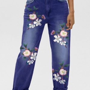 Womens Floral Butterfly Casual Printed Jeans, color:Blue|size:3XL, Lilicloth.com
