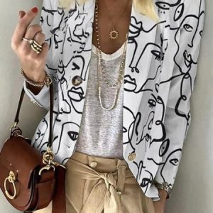 Regular Fit Face Casual Shawl Collar Blazer, Blazers, color:White|size:XXL, JustFashionNow