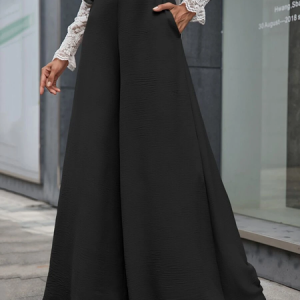 Loose Plain Elegant Slant Pockets Zipper Fly Palazzo Pants, Pants, color:Black|size:XXL, JustFashionNow