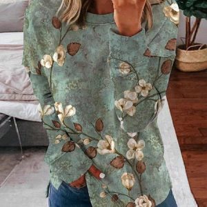 Floral Crew Neck Loose Sweatshirt, Sweatshirts & Hoodies, color:Multicolor|size:XXL, JustFashionNow