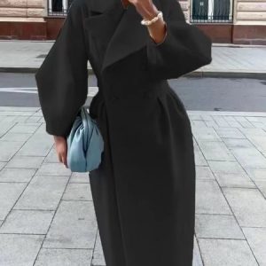Shawl Collar Long Sleeve Plain Regular Loose Coat For Women, Coats, color:Black|size:XXL, Noracora