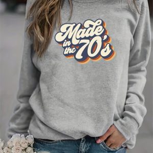Women's Streetwear Monogram Slogan Loose Crew Neck Sweatshirt, Sweatshirts & Hoodies, color:Gray|size:3XL, JustFashionNow