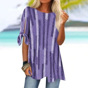 Geometric Crew Neck Loose Casual Shirt, Shirts & Blouses, color:Purple|size:XXL, JustFashionNow