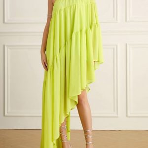 Plain Cold Shoulder Elegant Dress & Party Dress, Maxi Dresses, color:Yellow|size:XXL, Stylewe