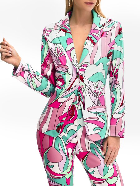 Work Abstract Printed Elegant Blazer, Blazers, color:Rose Red|size:XXL, Stylewe