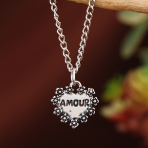 Amour Alphabet Heart Pattern Distressed Metal Necklace Casual Retro Women's Jewelry, Necklaces, color:As Picture|size:One-size, JustFashionNow