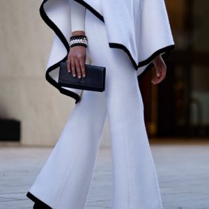 Regular Fit Elegant Color Block Pants, Pants, color:White|size:XXL, Stylewe