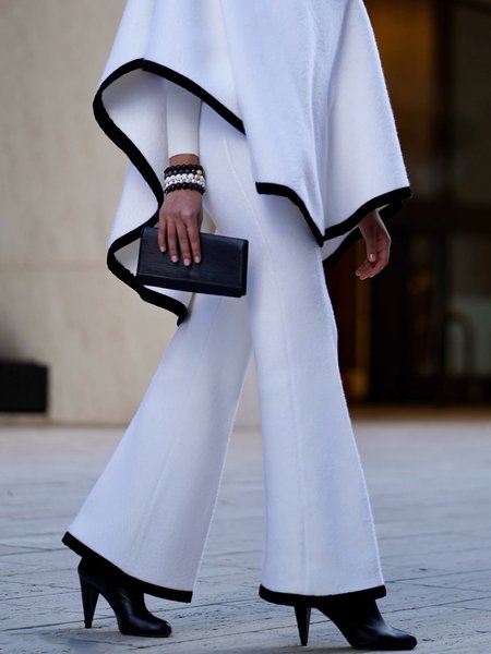 Regular Fit Elegant Color Block Pants, Pants, color:White|size:XXL, Stylewe
