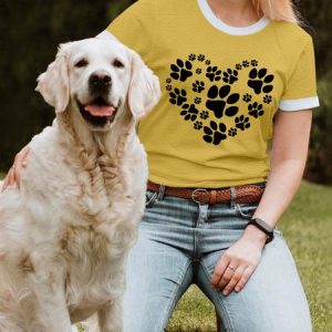 Lilicloth X Funnpaw Women's Dog's Footprint T-Shirt, color:Yellow|size:3XL, Lilicloth.com