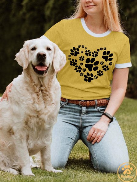 Lilicloth X Funnpaw Women's Dog's Footprint T-Shirt, color:Yellow|size:3XL, Lilicloth.com