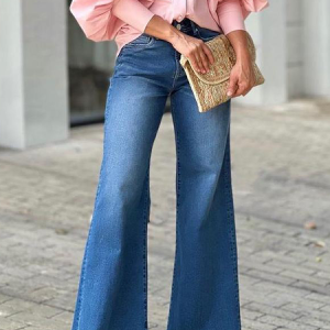 Loose Urban Plain Wide leg Long Jeans, DENIM, color:Denim Blue|size:XXL, Stylewe
