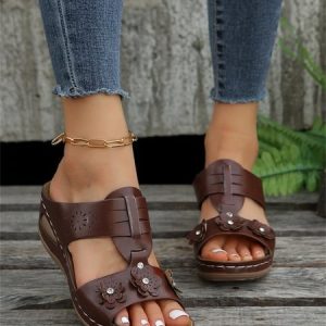 Retro Floral Inlay Casual Sandals, Sandals, color:Brown|size:43, Noracora