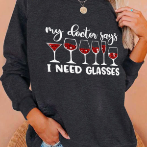 Women's Christmas I NEED GLASSES Letter Crew Neck Sweatshirt, Sweatshirts & Hoodies, color:Black|size:XXL, JustFashionNow