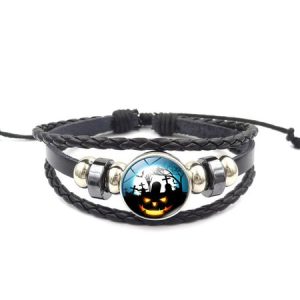 Halloween pumpkin skull leather bracelet male and female punk retro multi-layer beaded braided bracelet creative hand jewelry, Bracelet, color:Color9, Noracora