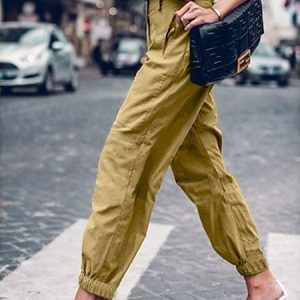 Loose Casual Plain Cotton Cargo Pants, Pants, color:Yellow|size:XXL, JustFashionNow