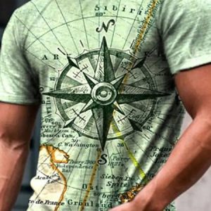 Men's Compass Graphic Round Neck Stretch Fit Short Sleeve T-Shirt, T-Shirts, color:Green|size:3XL, JustFashionNow