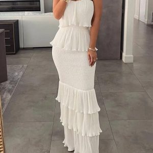 Elegant Spaghetti Chiffon Plain Dress, Maxi Dresses, color:White|size:XXL, Stylewe