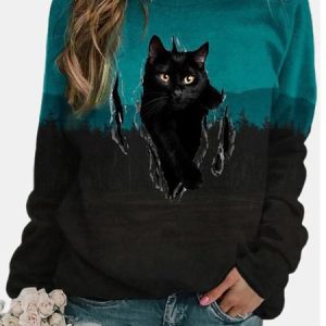 Women's Casual Cat Pattern Gradient Pullover Hoodie Urban Daily Women's Clothing, Sweatshirts & Hoodies, color:As Picture|size:XXL, JustFashionNow