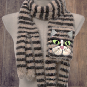 3D Wool Cat Pattern Plush Patchwork Long Scarf Casual Vintage Outdoor Accessories, Women Scarves & Shawls, color:Khaki|size:One-size, JustFashionNow