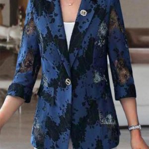Buckle Lace Lapel Collar Casual Blazer, Blazers, color:Navyblue|size:L, JustFashionNow
