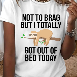 Women's Cotton Funny Sloth Sleepy Pajama Got Out Of Bed T-Shirt, color:White|size:3XL, Lilicloth.com