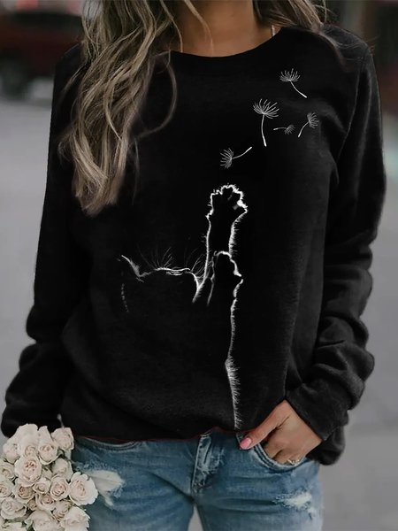 JFN Dandelion Cat Long Sleeves Sweatshirts, Sweatshirts & Hoodies, color:Black|size:XXL, JustFashionNow