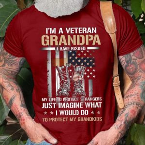 I'm A Veteran Grandpa I Have Risked My Life To Protect Stranger Casual Short sleeve T-shirt, color:Red|size:3XL, Lilicloth.com
