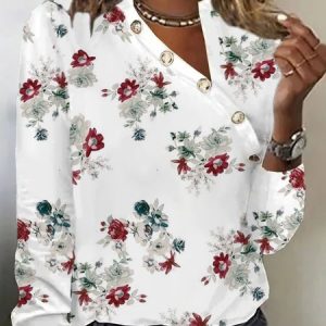 Floral Asymmetrical Loose Casual T-Shirt, T-Shirts, color:White|size:XXL, JustFashionNow