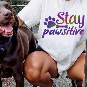 Lilicloth X Funnpaw Women's Stay Pawstitive T-Shirt, color:White|size:3XL, Lilicloth.com