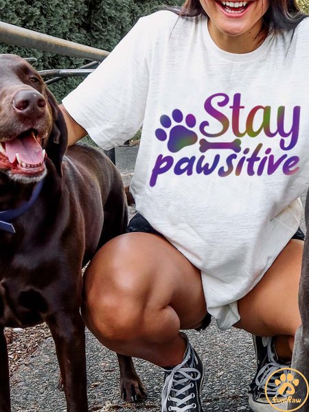 Lilicloth X Funnpaw Women's Stay Pawstitive T-Shirt, color:White|size:3XL, Lilicloth.com