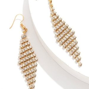 Fashion Super Flash Zircon Tassel Braided Earrings Dress Jewelry, Earrings, color:Golden|size:One-size, Stylewe
