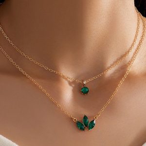 Casual Green Rhinestone Layered Necklace Everyday Urban Vacation Women's Jewelry, Necklaces, color:Green|size:One-size, Stylewe