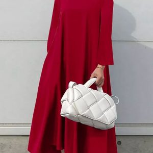 Plus Size Regular Fit Elegant Plain Stand Collar Dress, Plus Dresses, color:Red|size:4X, Stylewe