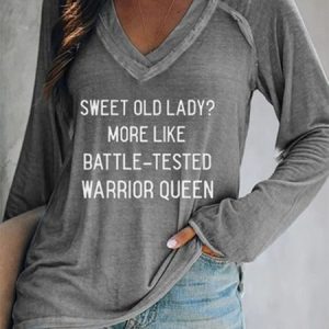 Plus Size Letter Long Sleeve V-neck Casual T-shirt, T-Shirts, color:Gray|size:4X, JustFashionNow