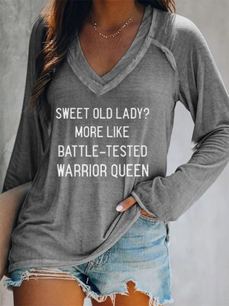 Plus Size Letter Long Sleeve V-neck Casual T-shirt, T-Shirts, color:Gray|size:4X, JustFashionNow
