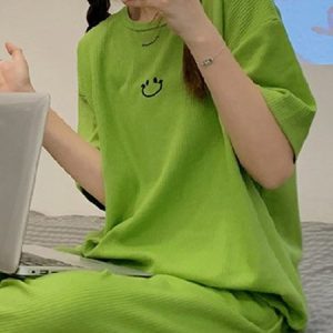 Casual Crew Neck Regular Sleeve Lounge Set, Loungewear & Sleepwear, color:Green|size:XXL, JustFashionNow
