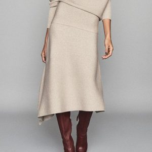 Elegant Plain Regular Fit Mid Waist Skirt, Skirts, color:Light Camel|size:XXL, Stylewe