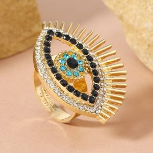 Stylish Eye Pattern Multicolor Rhinestone Adjustable Ring, Rings, color:As Picture|size:One-size, Stylewe
