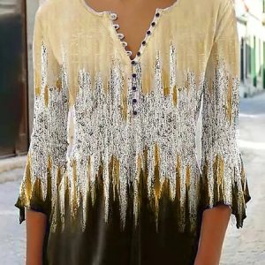 Abstract Buckle Loose Casual Three Quarter Shirt, Blouses, color:Color5|size:5XL, Noracora