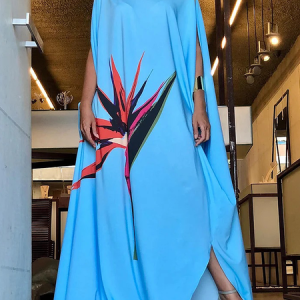 Lightweight Floral Loose Asymmetrical Sleeveless Vacation Maxi Dress, Maxi Dresses, color:Blue|size:XXL, Stylewe