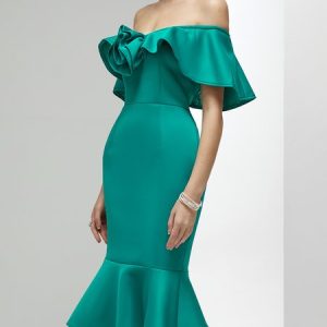 Elegant Floral Wedding Guest Dress, Midi Dresses, color:Green|size:XXL, Stylewe