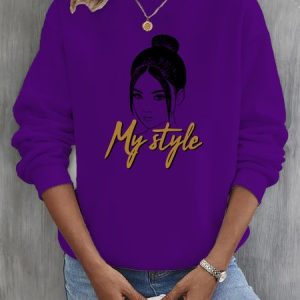 Figure Crew Neck Casual Sweatshirt, Sweatshirts & Hoodies, color:Purple|size:3XL, JustFashionNow