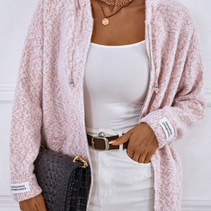 Knitted Hoodie Cardigan, Cardigans, color:Pink|size:L, JustFashionNow