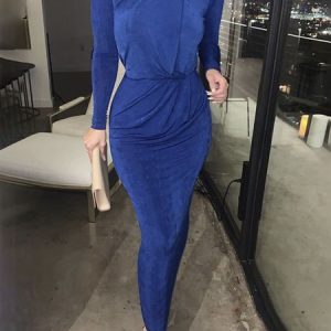 Regular Fit Elegant Plain Dress, Maxi Dresses, color:Blue|size:XXL, Stylewe