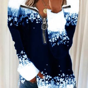 Casual Zipper Printed Sweatshirt, Sweatshirts & Hoodies, color:Blue|size:3XL, JustFashionNow